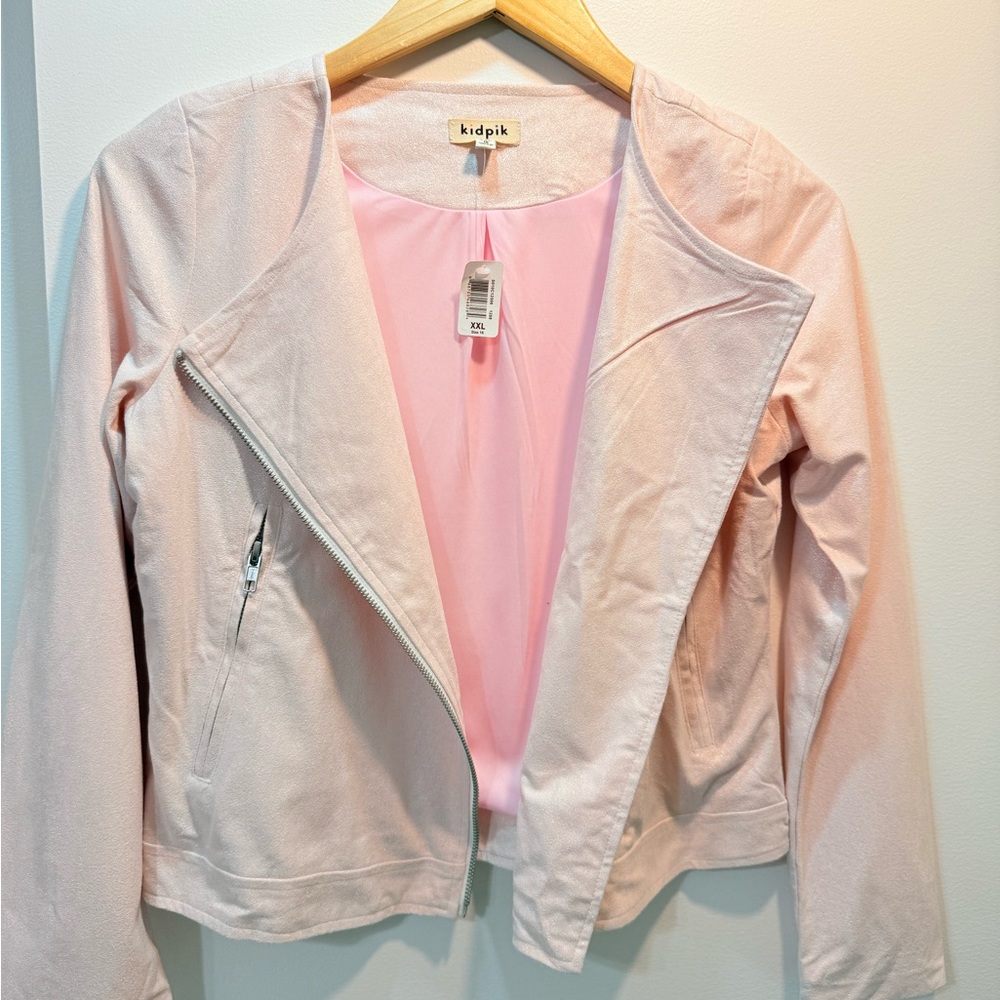 NWT Kidpik Pink Girls Shimmer Moto Jacket in Cherry Blossom XXL (Girls 16)